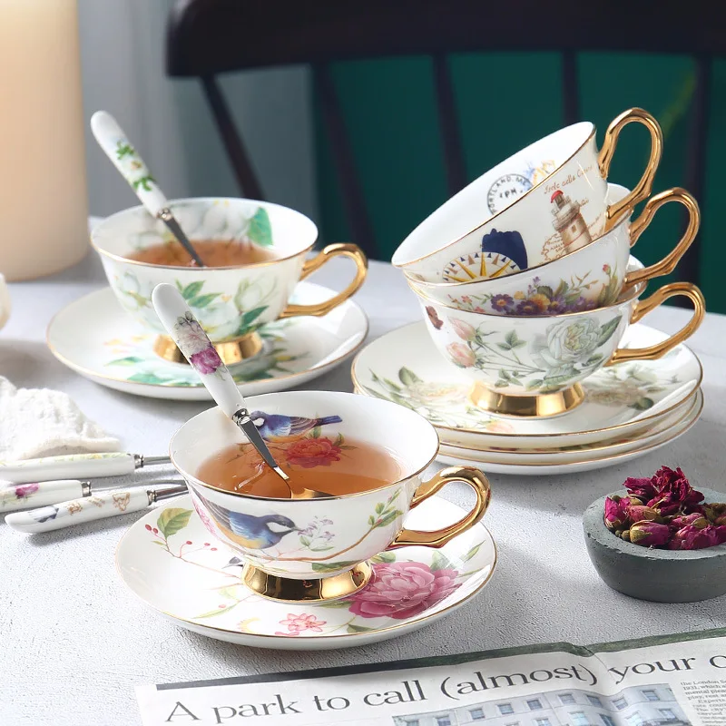 

Кофейные чашки из костяного фарфора, английский сервиз для послеобеденного чая, набор посуды, черные чайные чашки и блюдце, Английский чайный сервиз