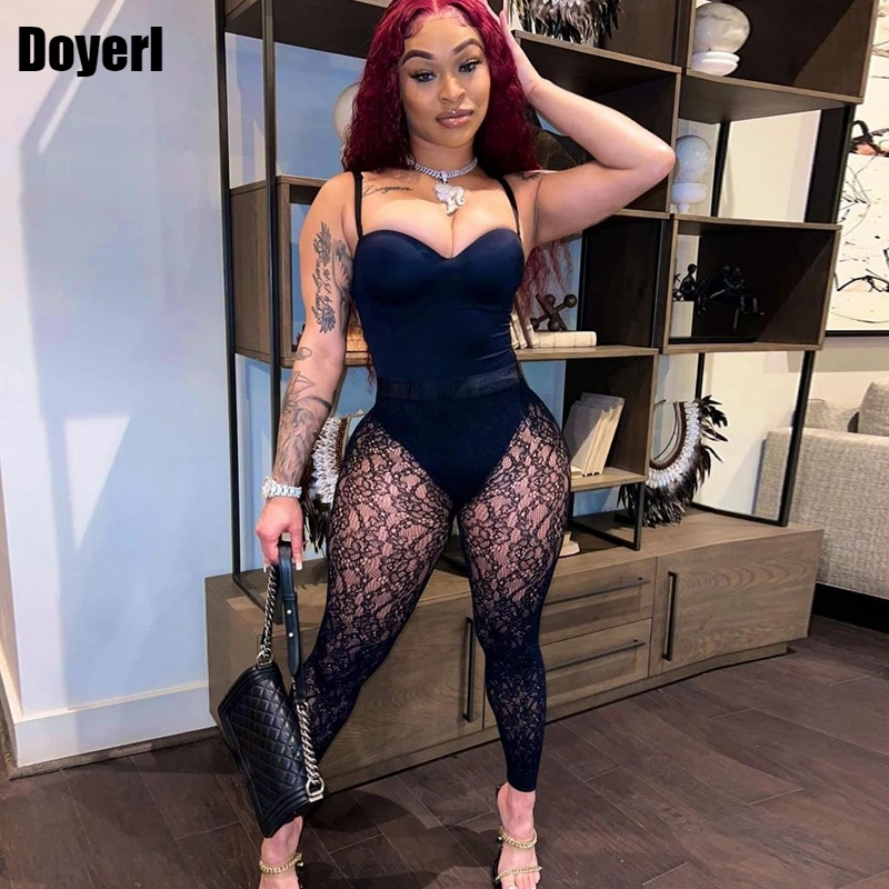 

Прозрачные сексуальные комплекты из 2 предметов, Женский праздничный костюм для вечевечерние НКИ, клуба, рейвы, боди, топ и кружевные леггин...