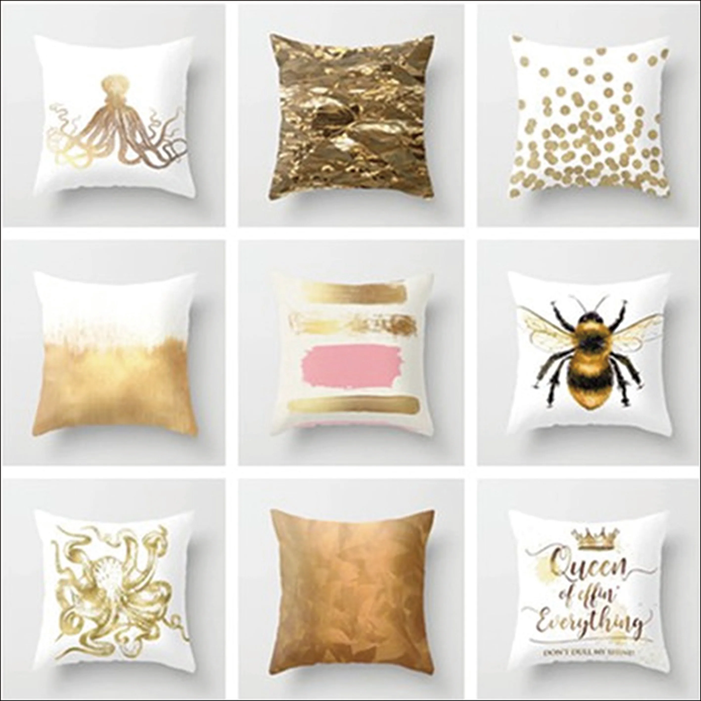 

Rose Gold Color Throw Pillow Case Gold Mable Cushion Covers for Home Sofa Chair Decorative Pillowcases