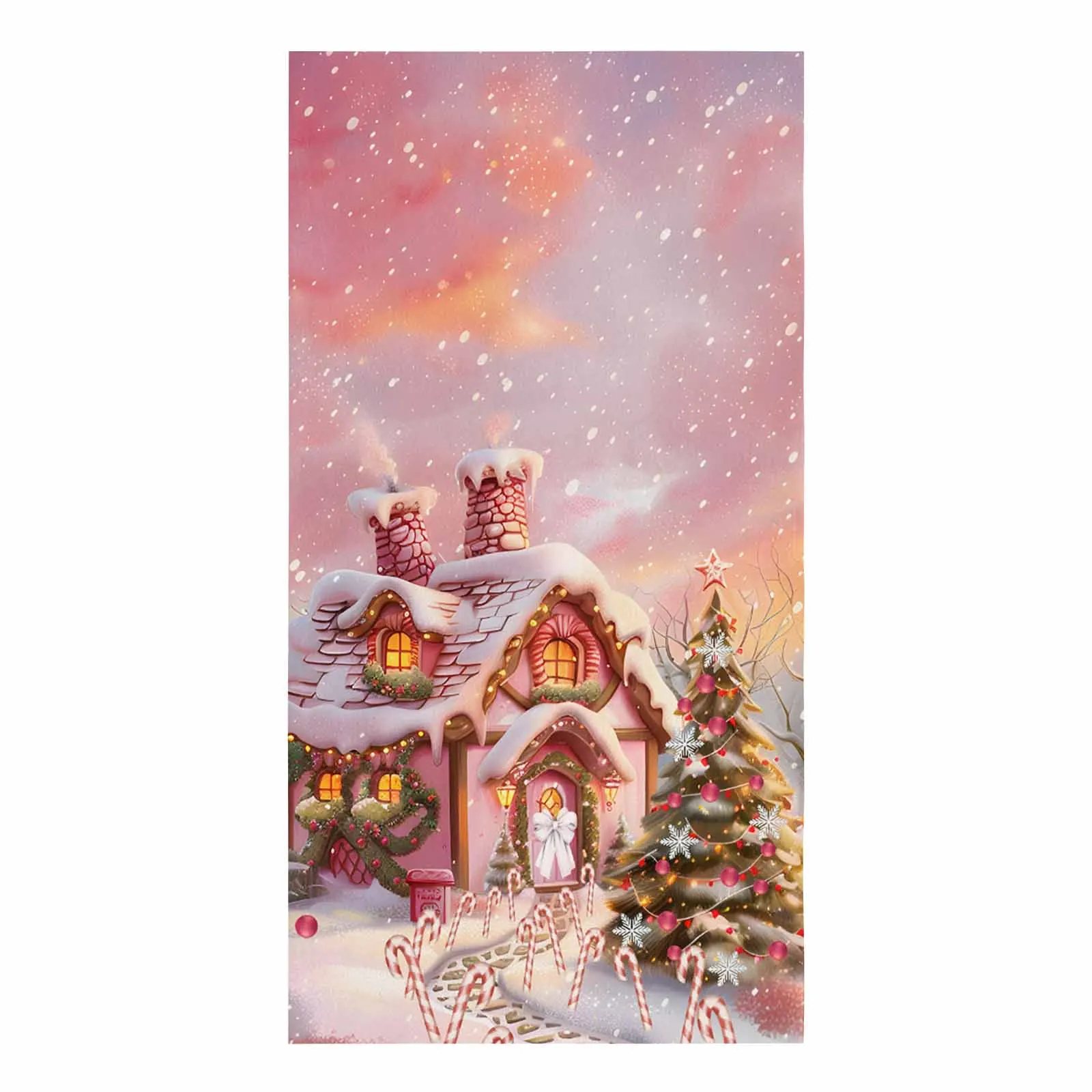 Рождественские конфеты Дом снег вид сельская местность печать чайное полотенце