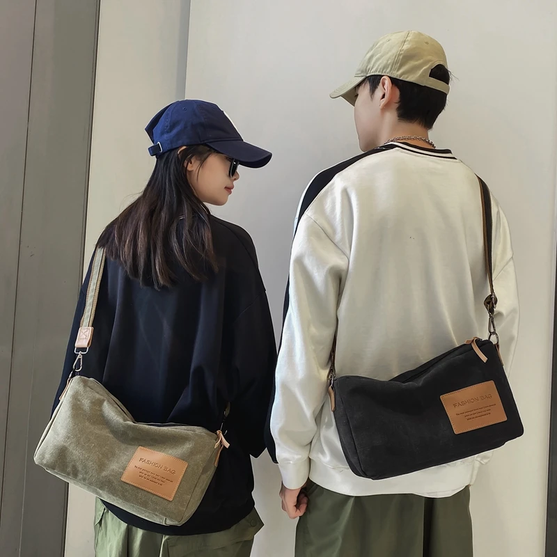 Canvas Bags For Women Trend Handbags Casual Black Shoulder Crossbody Bag Vintage Eco Bag Korean Messenger Bag Y2K Satchel Unisex