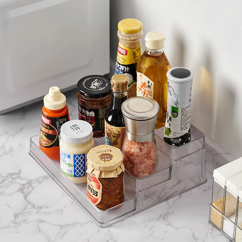 

Spice Rack Storage Ladder Seasoning Holder Kitchen Pantry Collection Acrylic 3-Layer Shelf Organizer for Countertop Cabinet