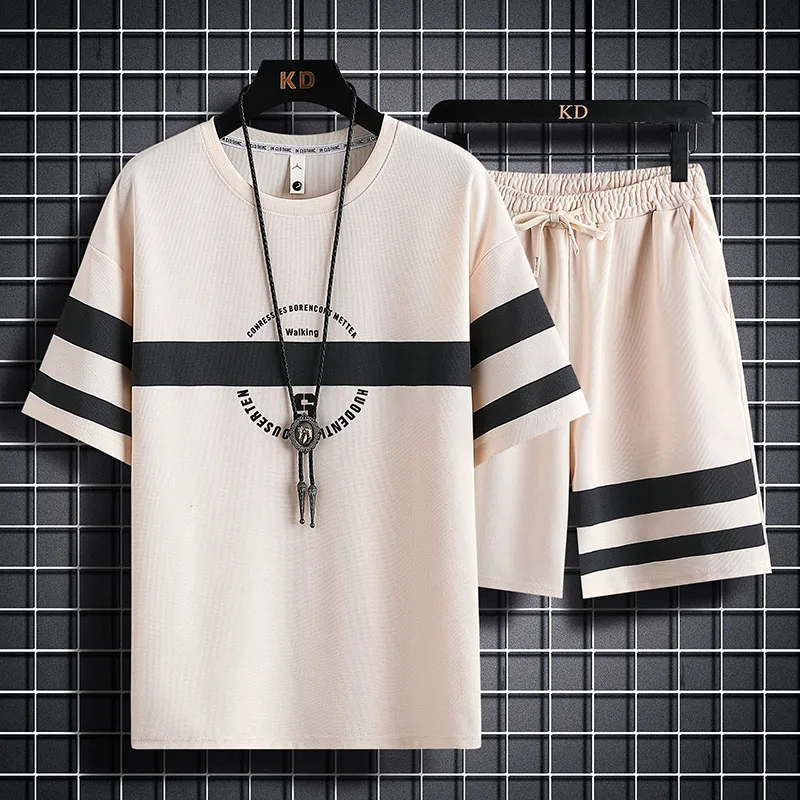 Summer Fashion Brand New Casual T-shirt Short Sleeve Loose Teen Trendy Two-Piece Suit 2023 New Fashion Outfit Men