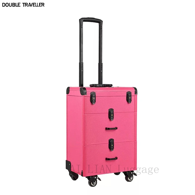 Women multi-layer large-capacity cosmetic case Box Nail tattoo Rolling luggage bag makeup case multi-function trolley suitcase