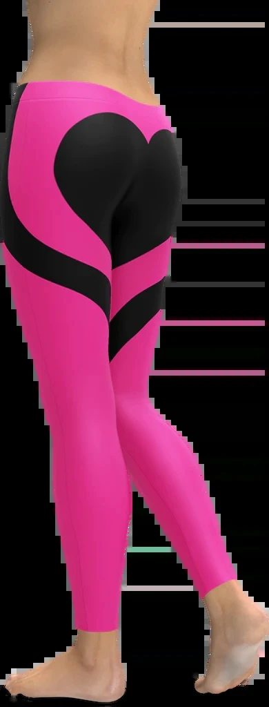 Женские леггинсы для занятий йогой черные в форме сердца розовые с 3D принтом