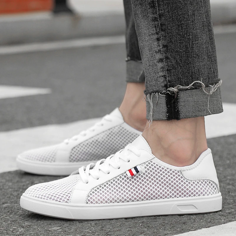 Туфли мужские сетчатые дышащие повседневная обувь для ходьбы белые модные