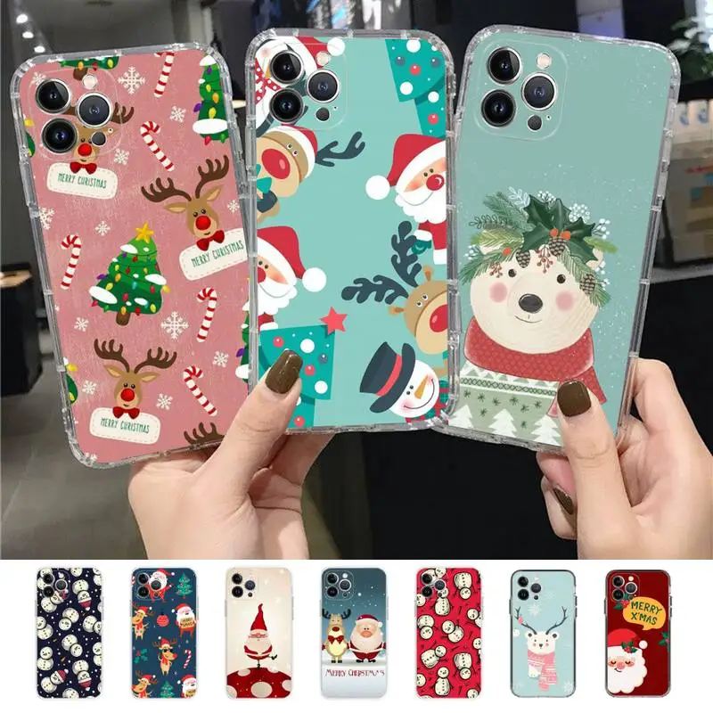 

Christmas Cartoon New Year Gift Phone Case For iPhone 13 14 Pro Max XS XR 12 11 Pro 13 Mini 6 7 8 Plus Clear Back Cover Capa