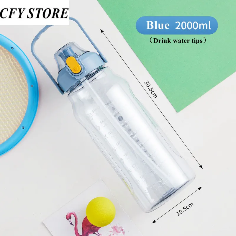 2L Large Capacity Portable Plastic Water Bottles with Time Tips Outdoor Sports Bottle Leak-proof Bike Climbing |
