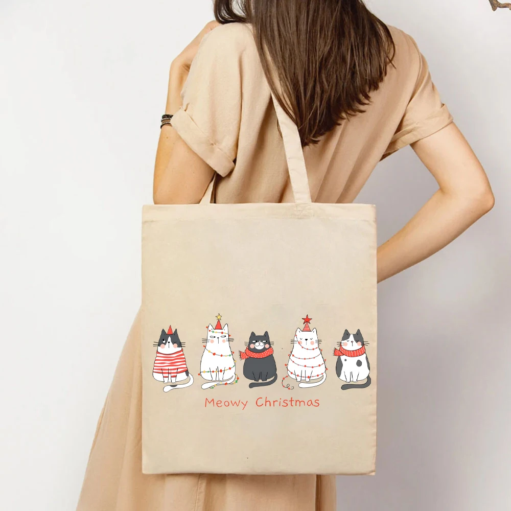 Рождественская большая сумка Meowy Happy Cat Year для женских сумок забавная