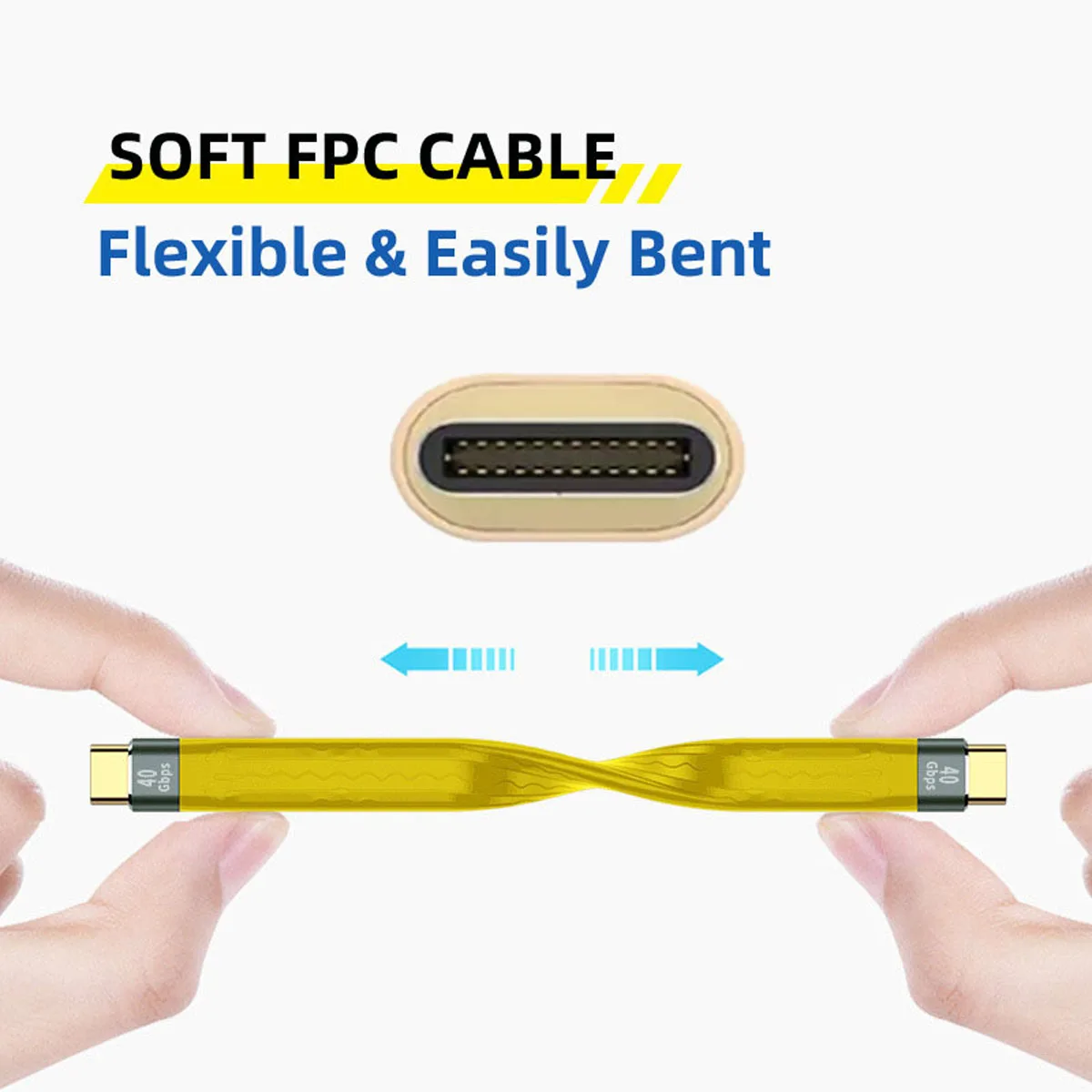 

Кабель Xiwai C-C, USB4 Type C штекер-штекер 40 Гбит/с 100 Вт 8K плоский тонкий FPC кабель для передачи данных для ноутбука и телефона 13 см желтый