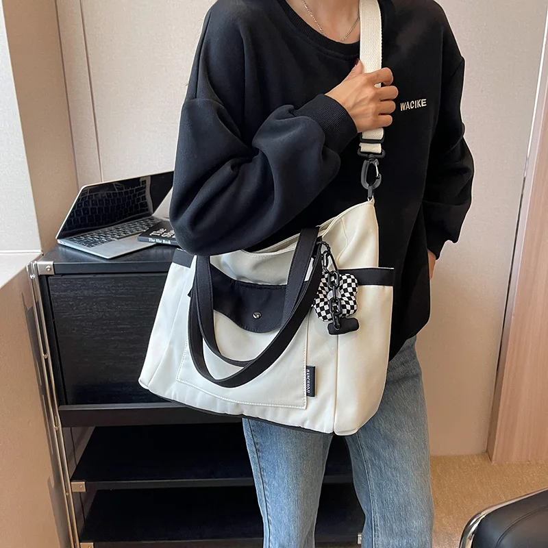 

Вместительная Холщовая Сумка-тоут для женщин, японская красная сетчатая сумочка на одно плечо для студентов колледжа, коррективная сумка, на лето