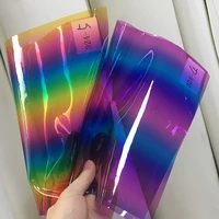 a4 2030 colored cloud printed synthetic leather dichroic iridescent lamination film rainbow pvc film for making cosmetic bags