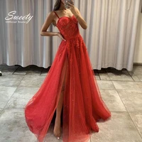 luxury evening dresses slit a line tulle formal evening gown robe vestidos de fiesta dress for wedding party sexy dresses