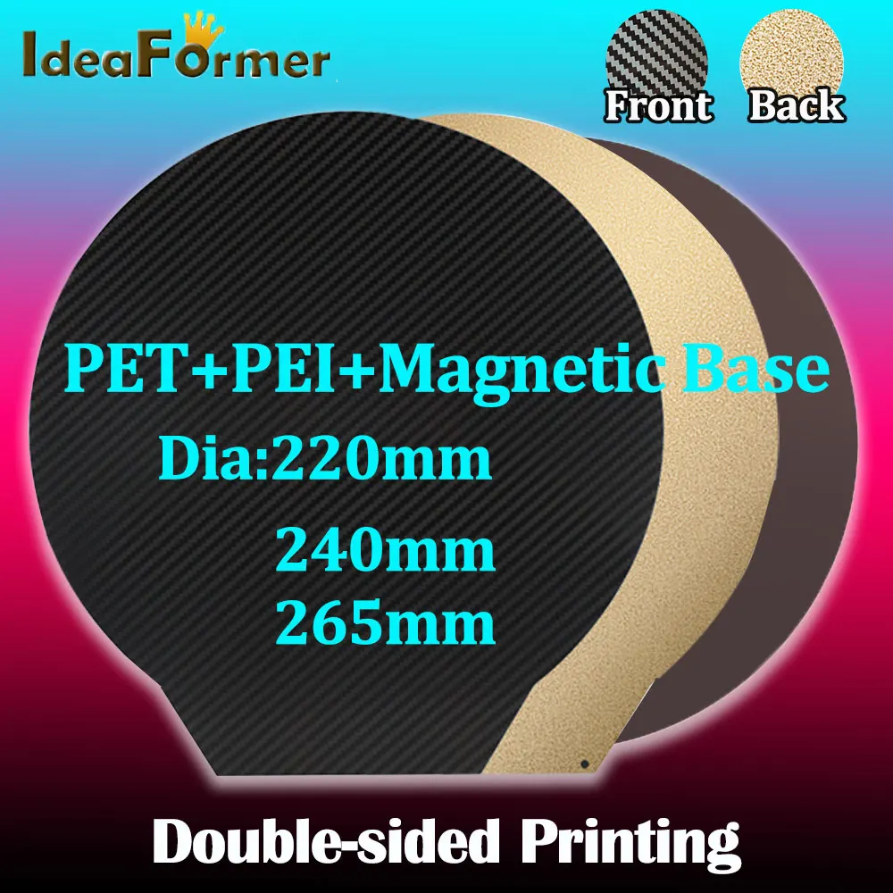 

Magnetic Spring Steel PET+PEI Print Bed+Round Hot Bed Sticker Dia 220/240/265mm Flex Plate For Kossel Delta 3D Printer Parts