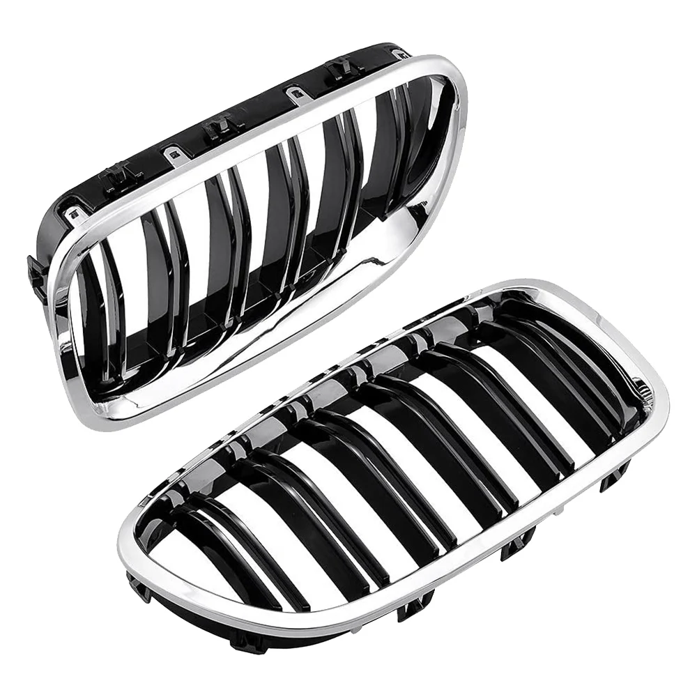 Фото Решетка радиатора A09E-Car Chrome+Glossy Black с двойными ламелями для BMW F10/F11 M5 535I 550I 528I 4-дверный 2010-2017 №2