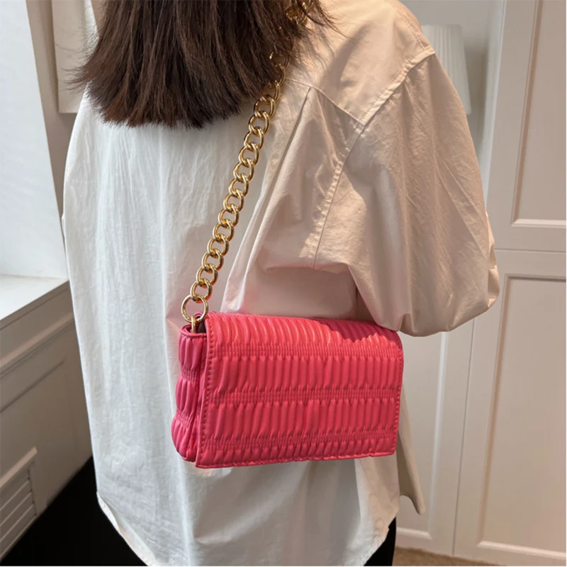 

2022 Summer Fashion Designer Brand Women Simple Small PU Leather Flap Crossbody Sling Bags Female Chain Shoulder Handbags