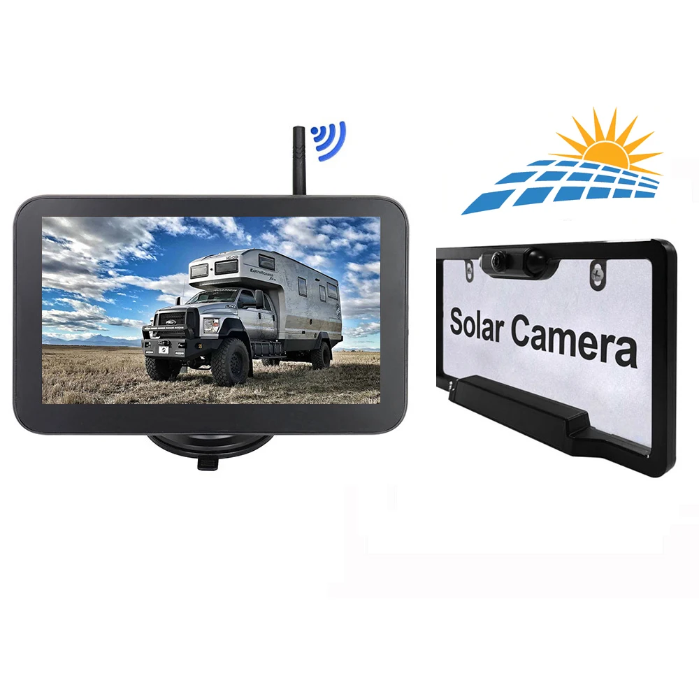 

Solar Energy Powered License Plate Frame Digital Wireless Car Backup Camera RV Truck Rearview Reversing Aid