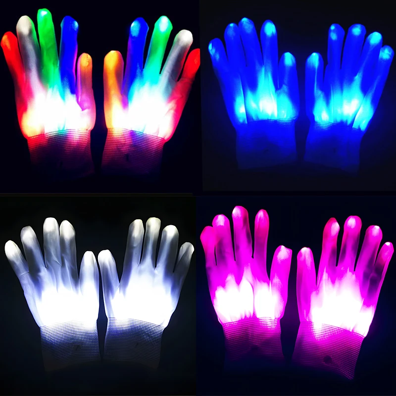 

LED Gloves Neon Guantes Glowing Halloween Party Light Props Luminous Flashing Skull Gloves Stage Costume Christmas Supplies