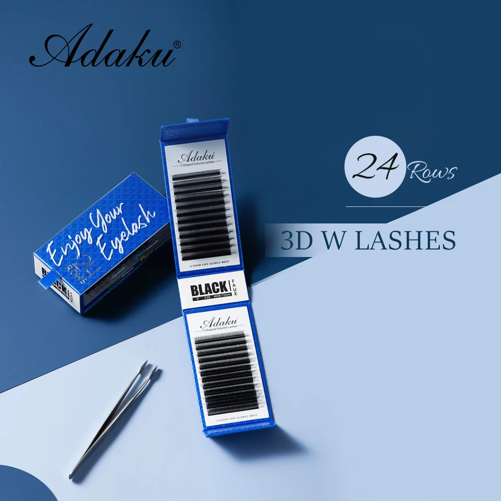 ADAKU 24 Rows 3D-W Shape  Big Value Twin Pack Eyelash Extensions Volume Lashes Makeup Supplies