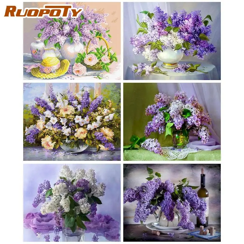 

RUOPOTY Rhinestones 5D DIY Diamond Painting Handicrafts Diamond Embroidery Purple Flowers Cross Stitch Gift Home Decoration