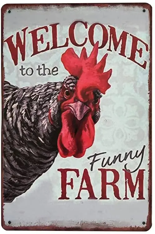 

BOJMFUL Welcome Farm Chicken Metal Tin Sign Retro Vintage Wall Plaque for Bar Cafe Restaurant Home Decor 12x8 Inch (1)