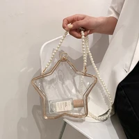 pvc star shoulder bag transparent design bags purses and handbags luxury pearl crossbody bag exquisite metal frame pentagram bag