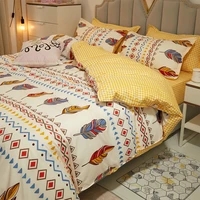 feather floral bedding set soft bed linen flat sheet pillowcase plaid duvet cover single double queen quilt cover set bedclothes