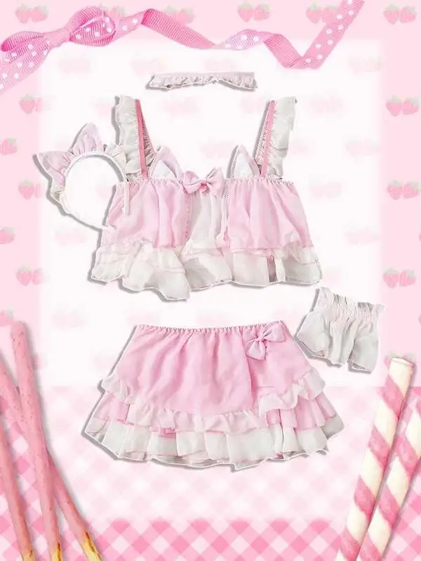 

Kawaii 5 шт. многослойный сексуальный костюм горничной с оборками