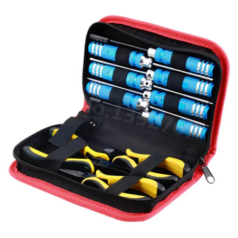 

10 in 1 Tool Kit Box Set Screwdriver Screw Driver Hex Key 450 500 Pliers For Transmitter Helicopter Plane RC Model Car Boat