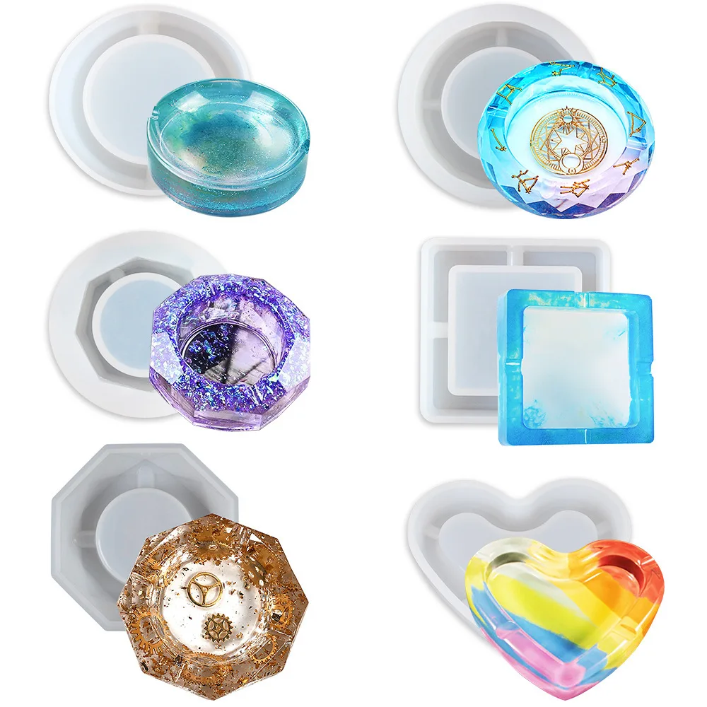 

DIY Epoxy Ashtray Resin Mold Maple Leaf Round Square Heart Container Ashtray Casting Silicone Molds For Resin Home Decoration