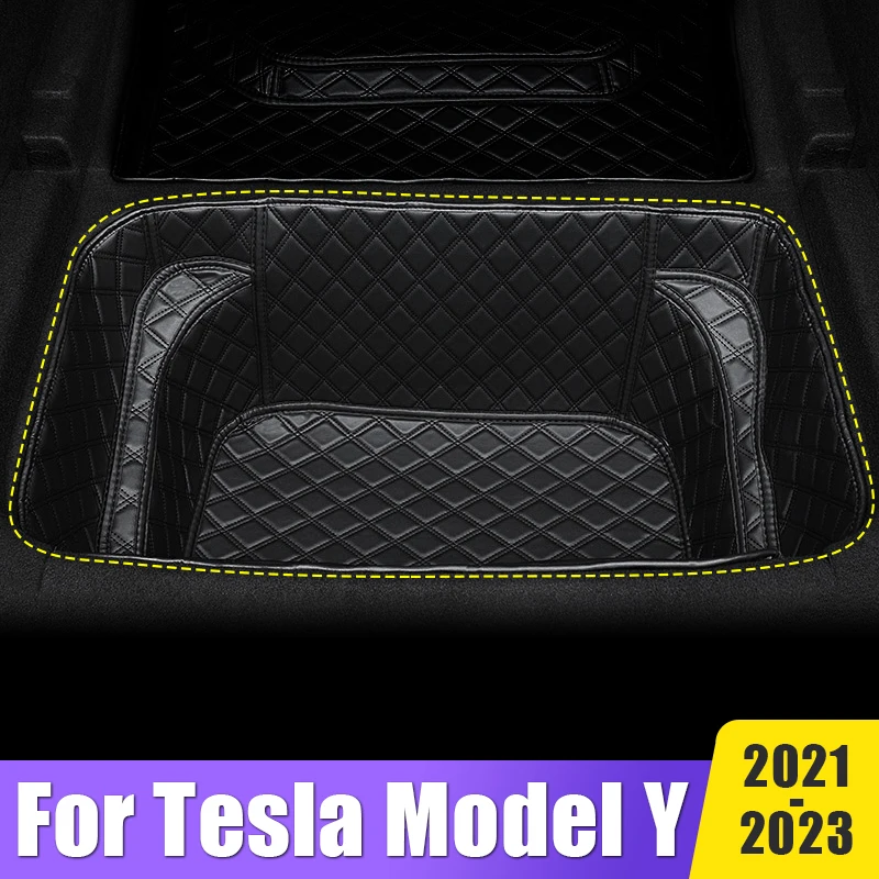

Upgrade Leather Car Front Storage Box Pad For Tesla Model Y 2021 2022 2023 Rear Trunk Mat Waterproof Pads Protective Liner Tray
