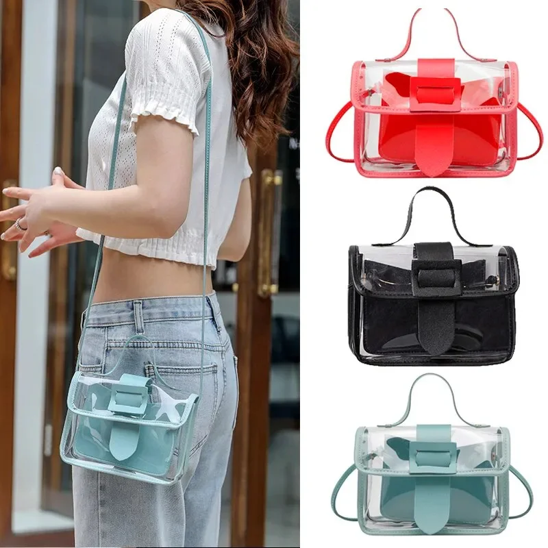

Fashion Women's Transparent Square Sling Bag Cool PVC Shoulder Bag Messenger Bag Mobile Sweet Lady Bag
