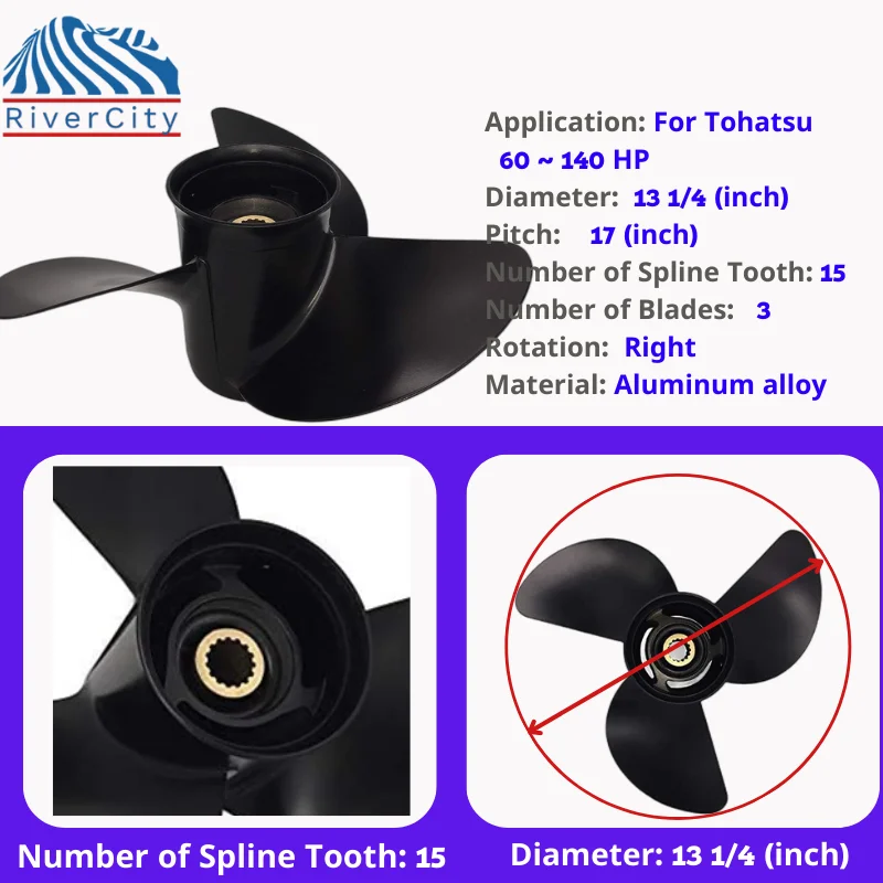 Для Tohatsu Nissan 115HP 120HP 140HP 13 1/4X17 подвесной пропеллер для лодки винт из алюминиевого
