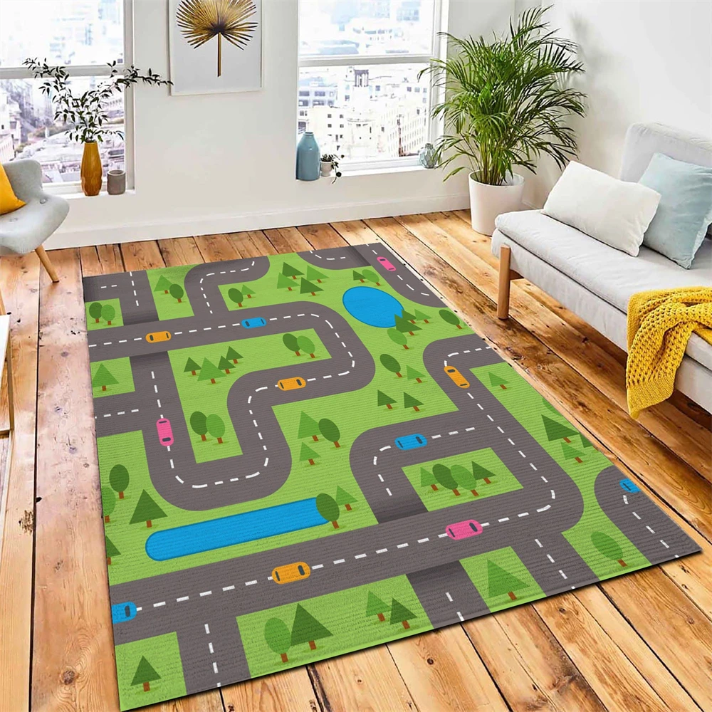 

CLOOCL Flannel Rug Education Track Cartoon Graphics Door Mat Bathroom Anti-slip Carpet Household Water Absorbent Carpet