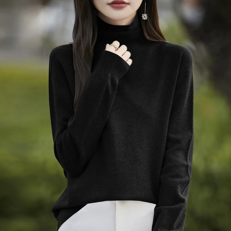Бесшовный женский вязаный кашемировый пуловер модный шерстяной свитер с высоким