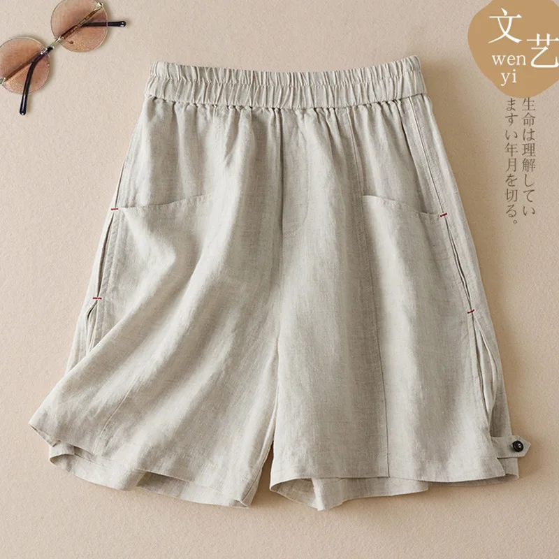 X2002 New Summer Thin Women 's Cotton Linen Shorts Elastic Waist Lady Causal Shorts
