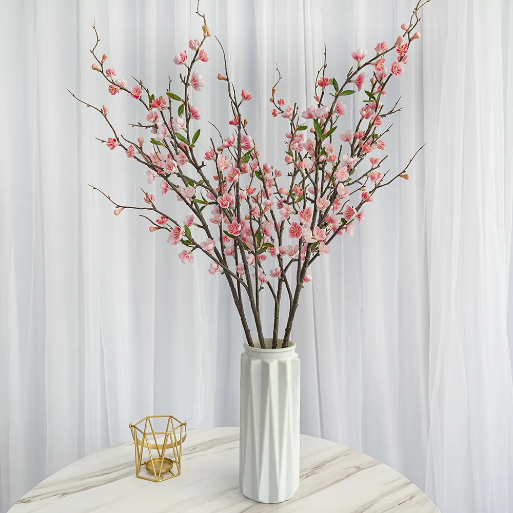 4 Pcs Simulation Peach Blossom Branch Single 5 Forks Plastic Artificial Fake Flower Home Decoration