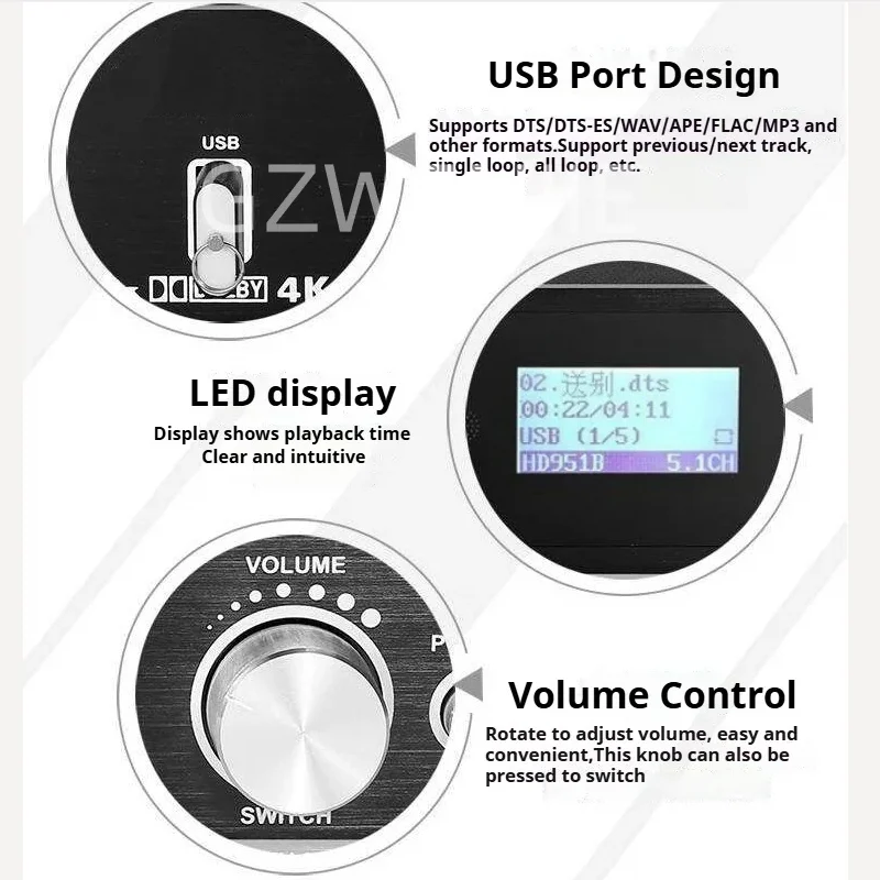Фото Аудиодекодер UD951B 5.1 DTS Dolby Atmos 5.1, USB-аудиокарта, цифровая аудиосистема 5.1CH с поддержкой ARC, HDMI, коаксиального и оптического волоконного подключения №1