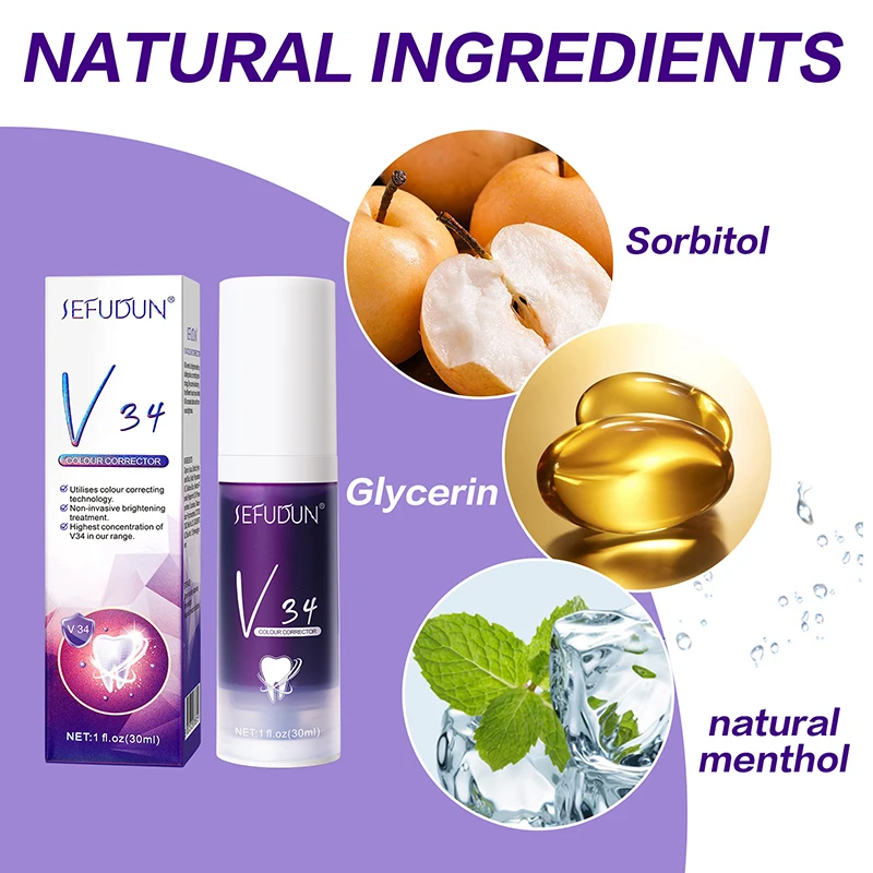 

30ml Teeth Bleaching Toothpaste V34 Color Tooth Correction Whitening Teeth Purple Non-invasive Bleaching Toothpaste
