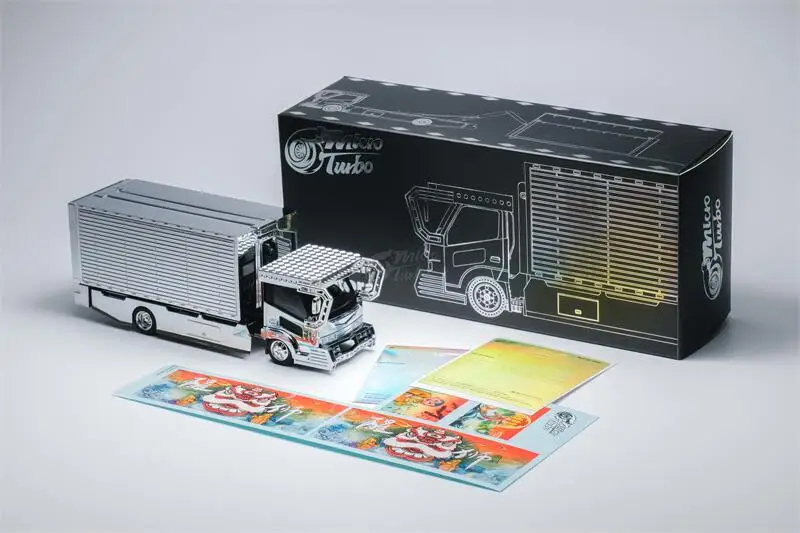 

Micro Turbo 1:64 Dekotora Truck Gull-Wing Chrome Silver Die-Cast Car Model Collection Miniature