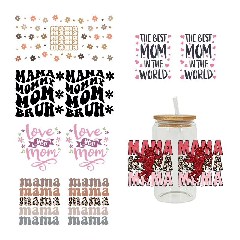 Наклейки с рисунком Мама Дизайн Мультфильм УФ Dtf термоклейкая пленка для стекла 16