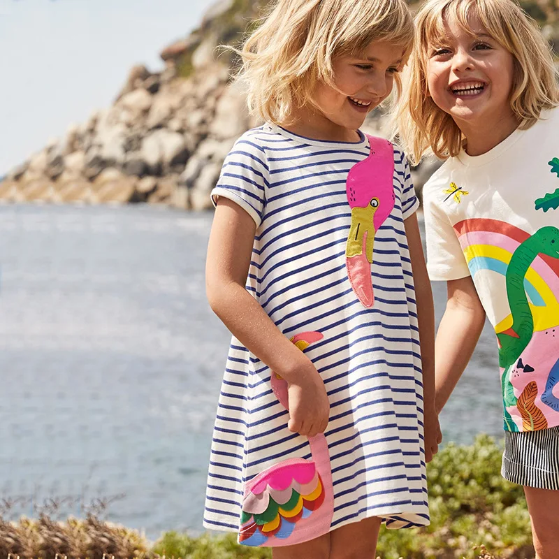 

Girls Dress Summer New Short-sleeved Knitted Cotton Strips Cute Embroidered Children's Skirt