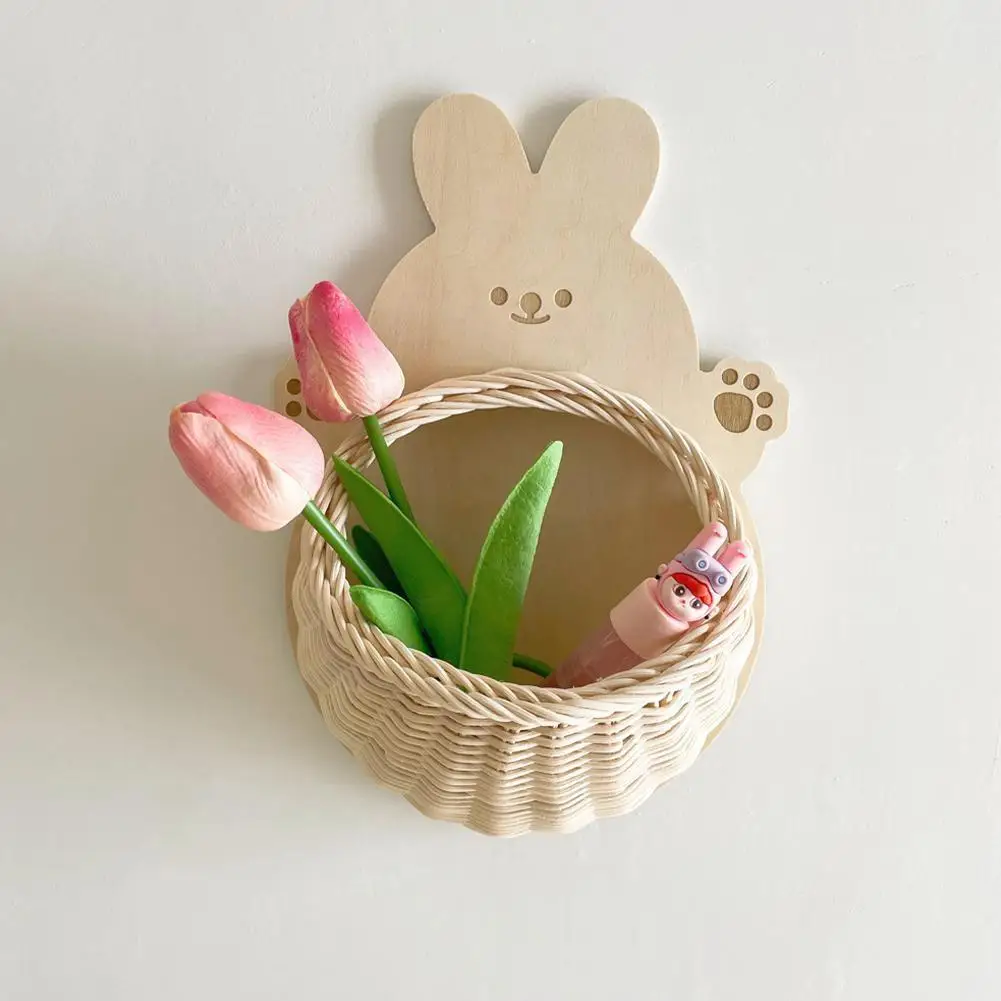 

Rattan Wall Storage Basket Ins Nordic Children's Room Basket Rattan Animal Organizer Hand-woven Cartoon Ing Basket E0h3