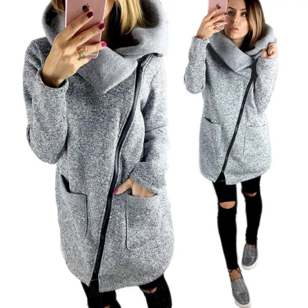 

Модная повседневная женская одежда 5xl на осень и зиму, теплая флисовая куртка, пальто с косым воротником на молнии, женская одежда, Женская к...