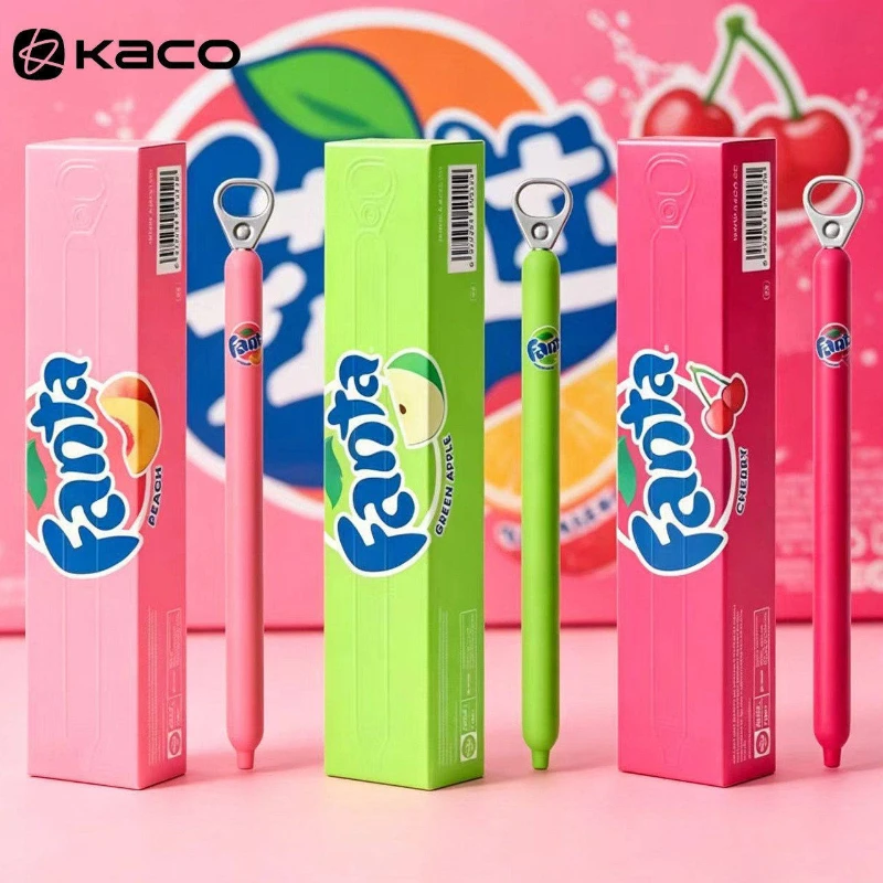 Фото Ручка KACO x Fanta Collab LingYue Pop-up, эстетичная, 0,5 мм, черные чернила, с боковым нажатием, летняя пастельная ручка для ведения дневников, офисных работ и подписи документов. №1
