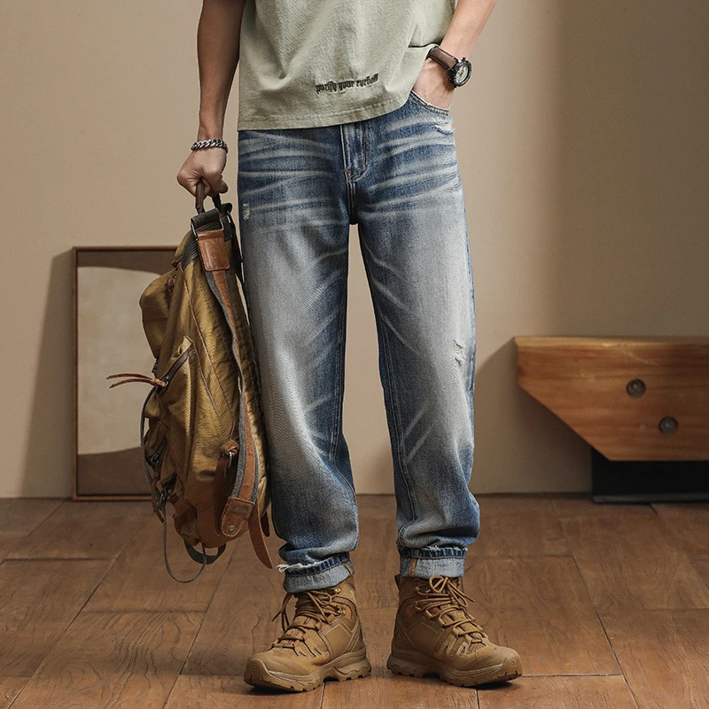 Японские Свободные и Модные шаровары повседневные универсальные модные джинсы в