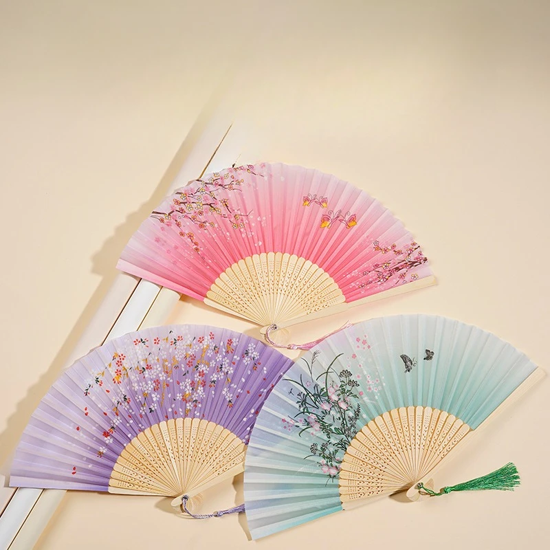 Китайский шелковый складной веер винтажный бамбуковый танцевальный косплей