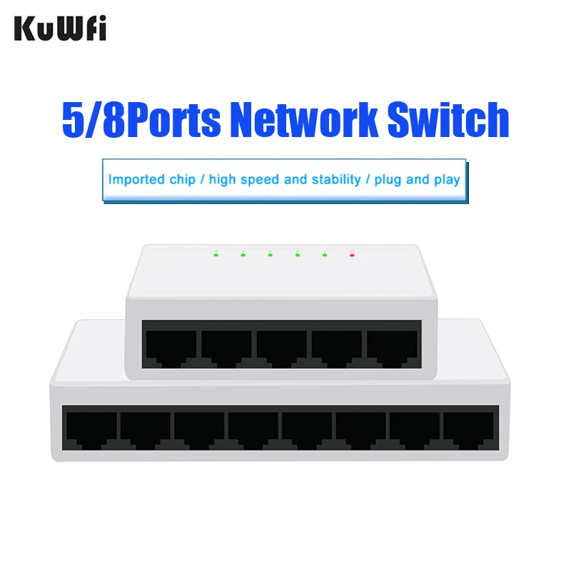 

KuWFi 5/8 Port Desktop Network Switch 10/100Mbps Ethernet Switch Adapter Fast RJ45 Ethernet Switcher Switching Auto MDI/MDIX