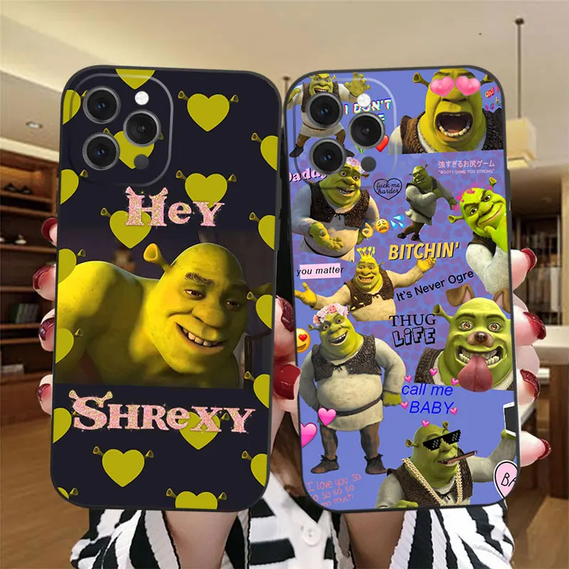 

Cartoon Moive Shrek Coon Luxury Anti-fall Soft Black Phone Case For iPhone 13 Mini 11 12 Pro XS Max X XR 7 8Plus 6S SE2020 Cover