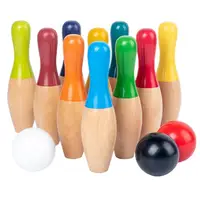 Lawn Bowling Games Wooden Backyard Skittles Yard Game Set with 10 Pins 3 Balls and Mesh Bag for Kids Adults